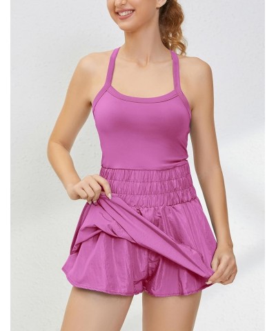 Women's Athletic Skortsie Tennis Dress with Shorts Underneath, Sleeveless Athletic Romper Hot Shot Dresses Hot Pink $15.59 Ac...