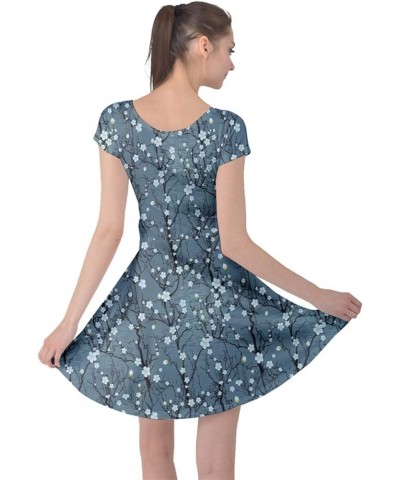 Womens Japanese Style Cherry Blossom Crane Floral Flowers Sakura Cap Sleeve Dress, XS-5XL Blue $16.11 Dresses