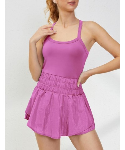 Women's Athletic Skortsie Tennis Dress with Shorts Underneath, Sleeveless Athletic Romper Hot Shot Dresses Hot Pink $15.59 Ac...