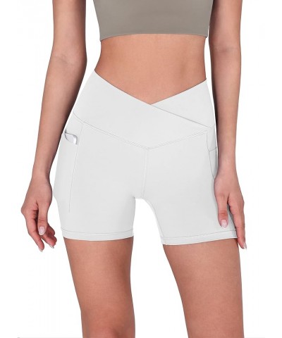 Crossover Yoga Shorts for Women 5" Inseam High Waist Athletic Workout Running Biker Shorts Pocket White $12.71 Activewear