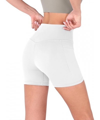 Crossover Yoga Shorts for Women 5" Inseam High Waist Athletic Workout Running Biker Shorts Pocket White $12.71 Activewear