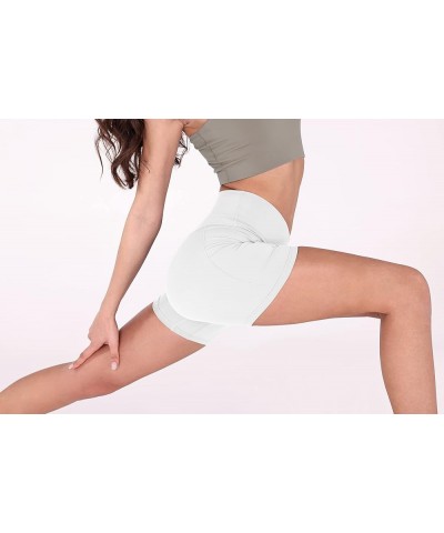 Crossover Yoga Shorts for Women 5" Inseam High Waist Athletic Workout Running Biker Shorts Pocket White $12.71 Activewear