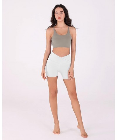 Crossover Yoga Shorts for Women 5" Inseam High Waist Athletic Workout Running Biker Shorts Pocket White $12.71 Activewear