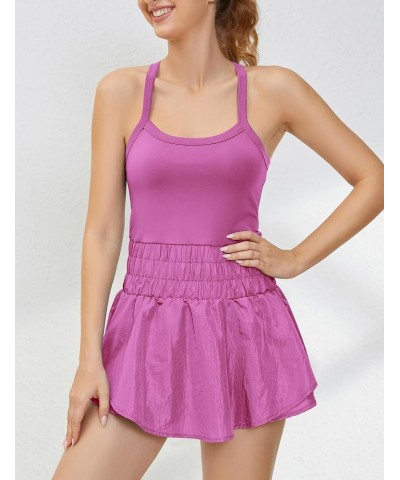 Women's Athletic Skortsie Tennis Dress with Shorts Underneath, Sleeveless Athletic Romper Hot Shot Dresses Hot Pink $15.59 Ac...