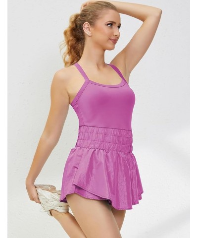 Women's Athletic Skortsie Tennis Dress with Shorts Underneath, Sleeveless Athletic Romper Hot Shot Dresses Hot Pink $15.59 Ac...