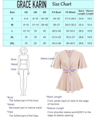 2024 Women's Elegant Peplum Tops V Neck Tie Front Long/Short Bell Sleeve Shirts Tops Blouse Dark Green $21.19 Blouses