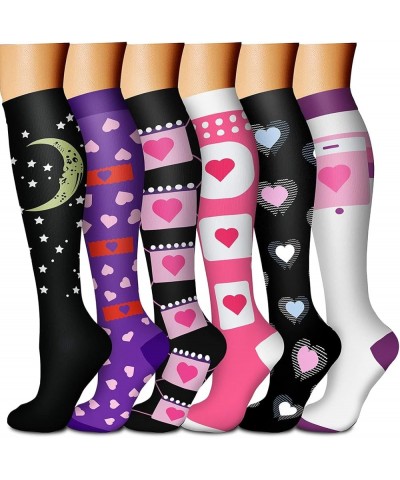 6 Pairs-Compression Socks for Women & Men Circulation Best Support for Nurses, Running, Athletic,Flight Travel 09 Black/Pink/...