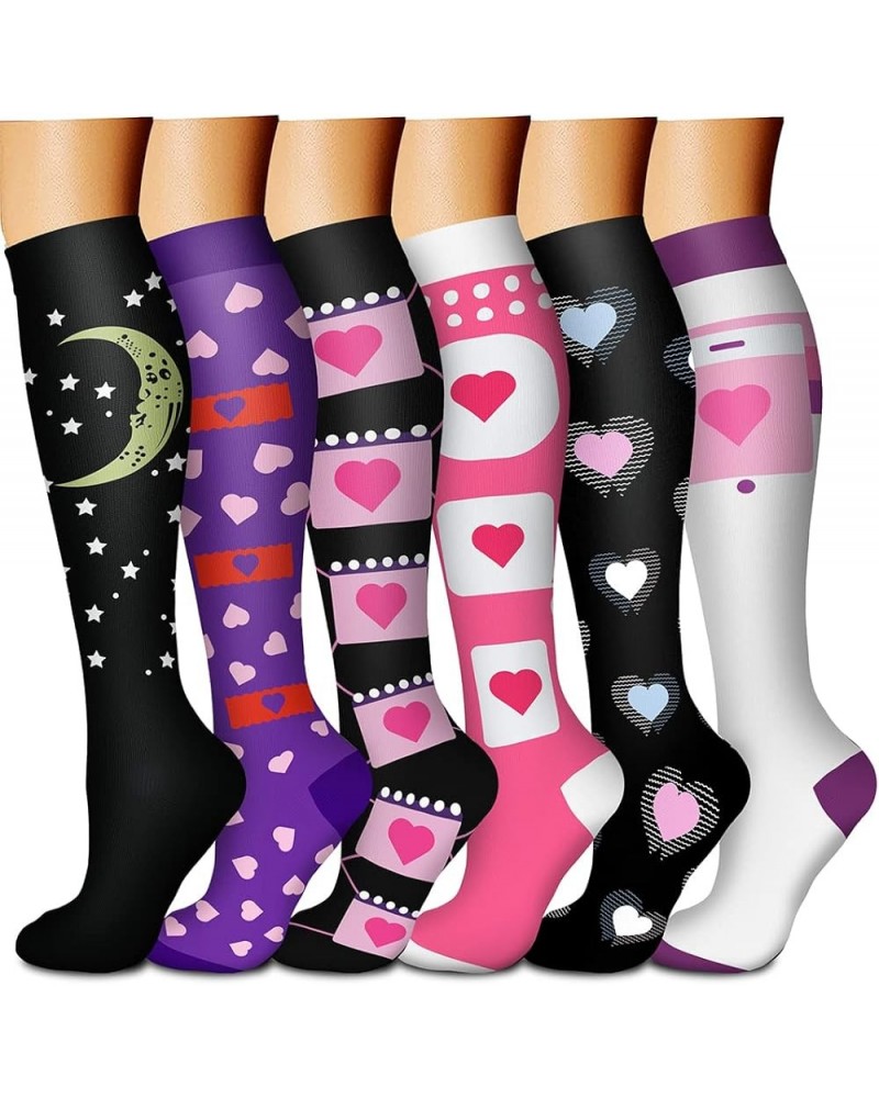 6 Pairs-Compression Socks for Women & Men Circulation Best Support for Nurses, Running, Athletic,Flight Travel 09 Black/Pink/...