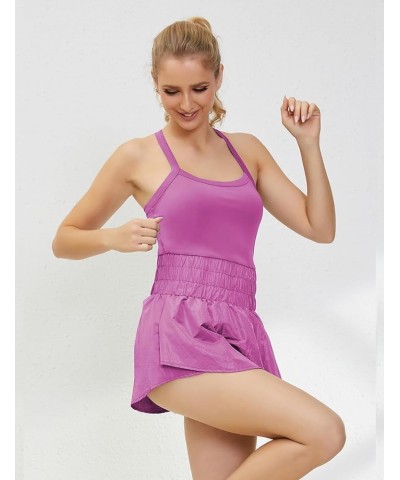 Women's Athletic Skortsie Tennis Dress with Shorts Underneath, Sleeveless Athletic Romper Hot Shot Dresses Hot Pink $15.59 Ac...