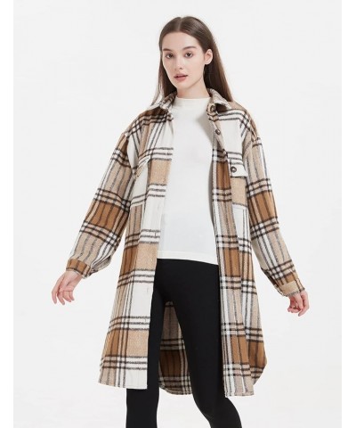 Women's Plaid Shacket Casual Flannel Shirt Jacket Loose Lapel Wool Blend Coat Oversized Z01 Khaki $21.07 Coats