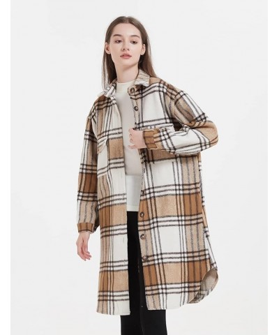 Women's Plaid Shacket Casual Flannel Shirt Jacket Loose Lapel Wool Blend Coat Oversized Z01 Khaki $21.07 Coats