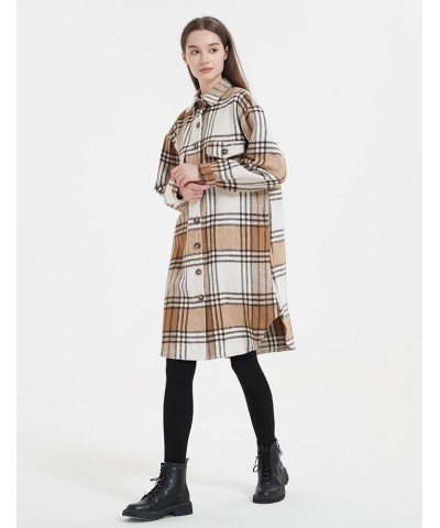 Women's Plaid Shacket Casual Flannel Shirt Jacket Loose Lapel Wool Blend Coat Oversized Z01 Khaki $21.07 Coats