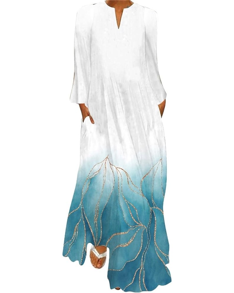 Women Maxi Dress Casual Tie Dye Printing Long Sleeve Hem Slit Pocket Beach Dresses for Women Casual Cotton Zzz4-white $10.50 ...