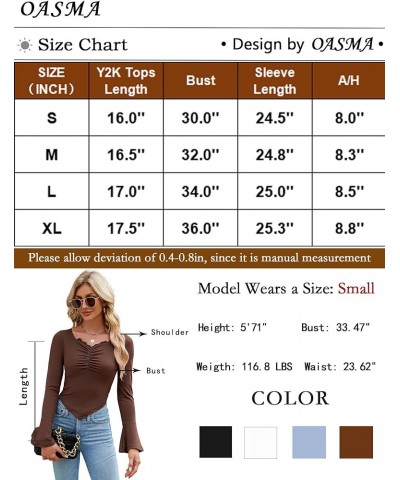 Women's Sexy Lace Y2K Going Out Tops Bell Long Sleeves Sweetheart Neck Slim Fit Shirt Spring Summer Corset Crop Tops Brown $1...