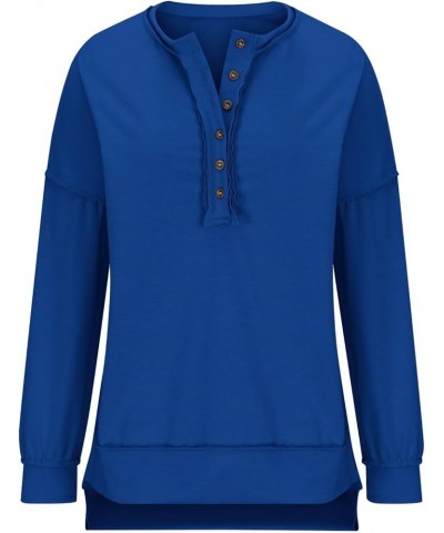 Womens Oversized Long Sleeve Sweatshirts Corded Button Henley Neck Pullover Tunic Top Loose Fit Drop Shoulder Outfits D-blue ...