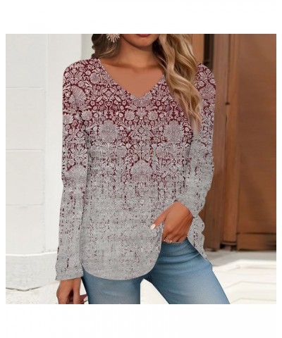 Women's 2023 Fall Long Sleeve V Neck Shirts Casual Lightweight Sweatshirts Loose Blouse Tunic Tops with Leggings C-red $7.96 ...