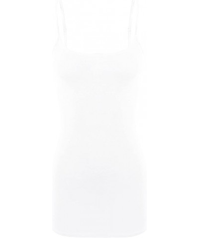 Women's Basic Long Line Adjustable Spaghetti Strap Cami Tank Tops White $8.11 Tanks