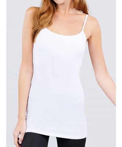 Women's Basic Long Line Adjustable Spaghetti Strap Cami Tank Tops White $8.11 Tanks