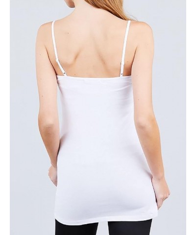 Women's Basic Long Line Adjustable Spaghetti Strap Cami Tank Tops White $8.11 Tanks