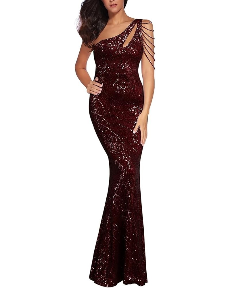 Women One Shoulder 1920s Plus Size Formal Dress Tassels Sleeve Sequins Gatsby Maxi Evening Gown A-wine $47.94 Dresses