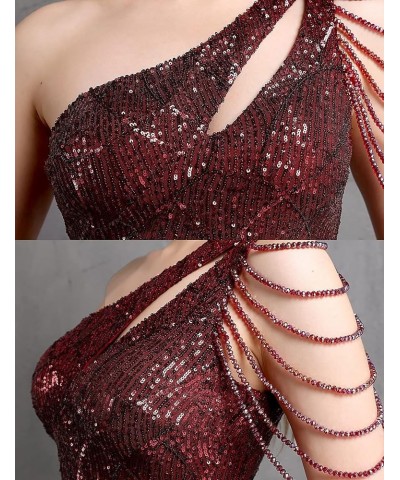 Women One Shoulder 1920s Plus Size Formal Dress Tassels Sleeve Sequins Gatsby Maxi Evening Gown A-wine $47.94 Dresses