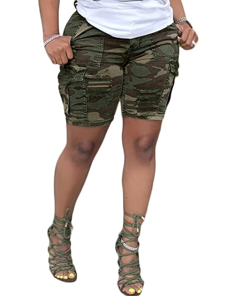 Womens Camo Cargo Shorts Elastic High Waist Loose Fit Casual Shorts with Pockets S390-camo $18.54 Activewear