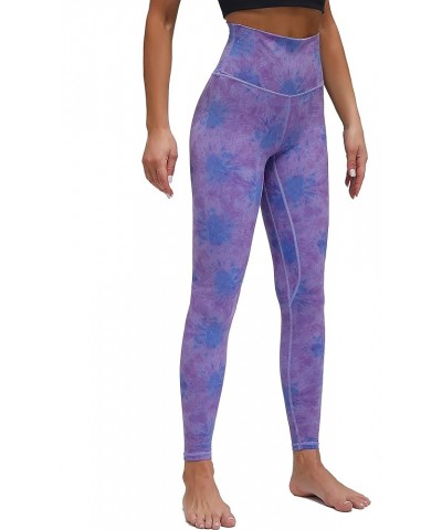 Women's High Rise Leggings Full-Length Yoga Pants with Tummy Control Seamless Waistband Tie Dye Purple Print $17.39 Leggings