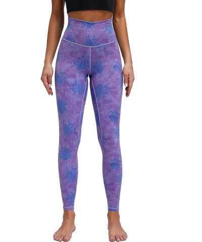 Women's High Rise Leggings Full-Length Yoga Pants with Tummy Control Seamless Waistband Tie Dye Purple Print $17.39 Leggings