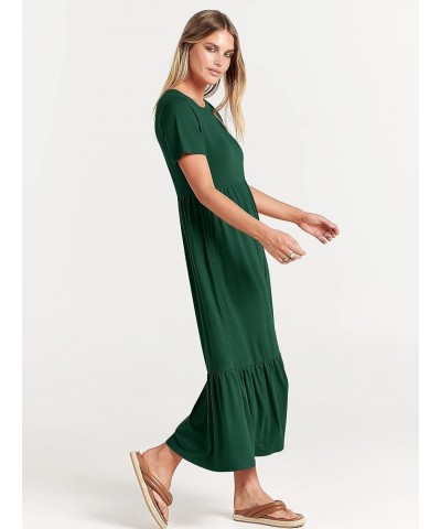 Women's Summer Casual Short Sleeve Crewneck Swing Dress Flowy Tiered Maxi Beach Dress with Pockets Deep Green $15.58 Dresses