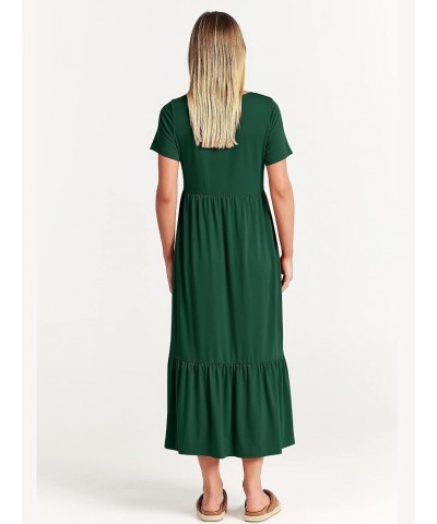 Women's Summer Casual Short Sleeve Crewneck Swing Dress Flowy Tiered Maxi Beach Dress with Pockets Deep Green $15.58 Dresses