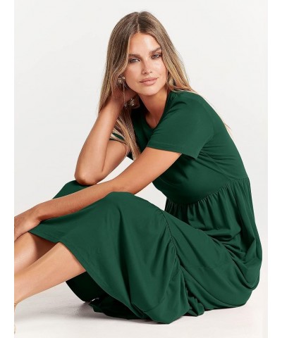 Women's Summer Casual Short Sleeve Crewneck Swing Dress Flowy Tiered Maxi Beach Dress with Pockets Deep Green $15.58 Dresses