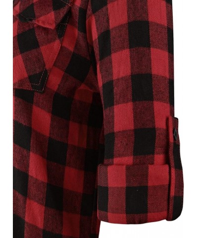 Womens Casual Cuffed Long Sleeve Boyfriend Button Down Plaid Flannel Shirt Tops Red $14.35 Blouses