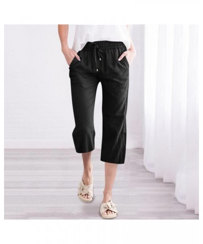 Capris for Women Casual Summer Capris for Women Solid Color Loose High Waist Casual Cropped Pants Black $10.79 Activewear