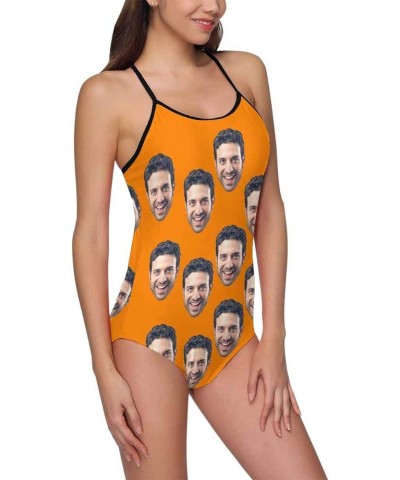 Custom One-Piece Swimsuits with Face Photo Novelty Swimwear for Women (XS-5XL) Orange $13.95 Swimsuits