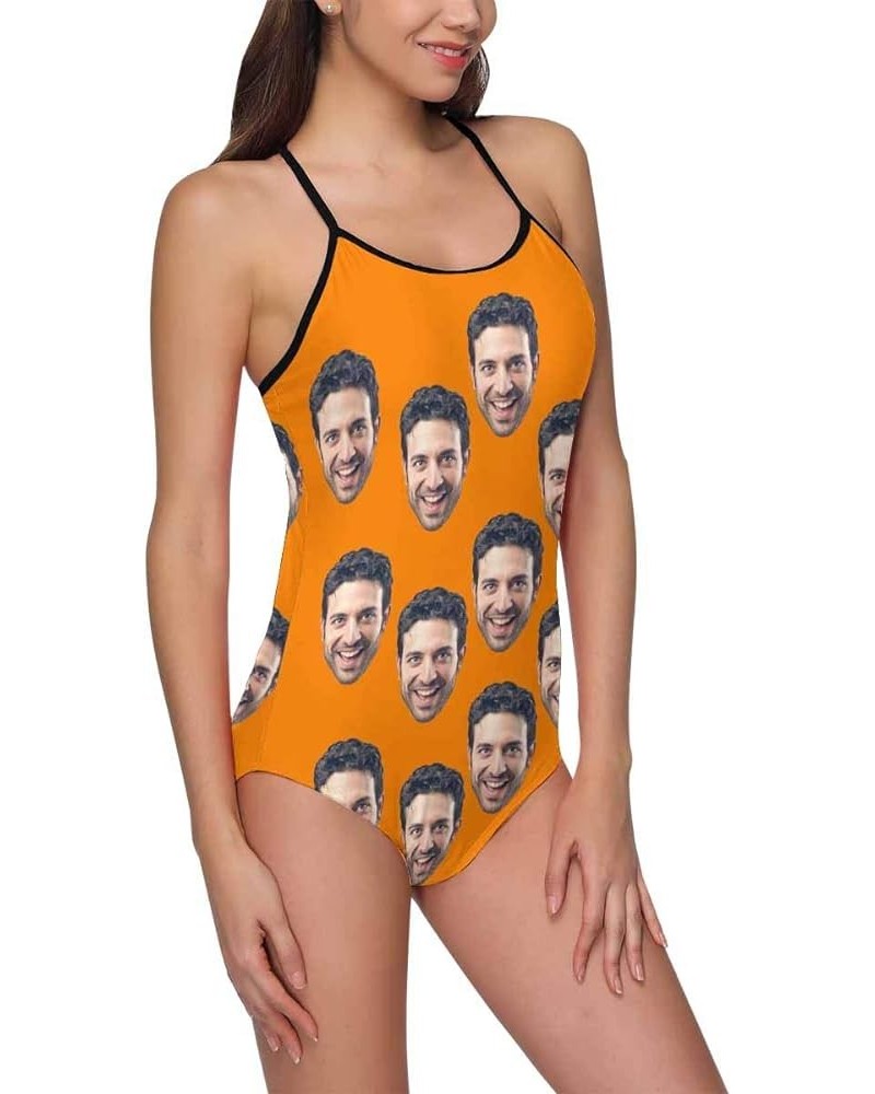 Custom One-Piece Swimsuits with Face Photo Novelty Swimwear for Women (XS-5XL) Orange $13.95 Swimsuits