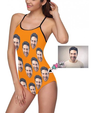 Custom One-Piece Swimsuits with Face Photo Novelty Swimwear for Women (XS-5XL) Orange $13.95 Swimsuits