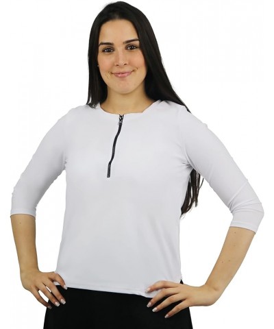 Tznius Shirt Rash Guard 3/4 Sleeve w/Zipper for Woman- Modest Shirt Swimsuit for Swim White $21.09 Swimsuits