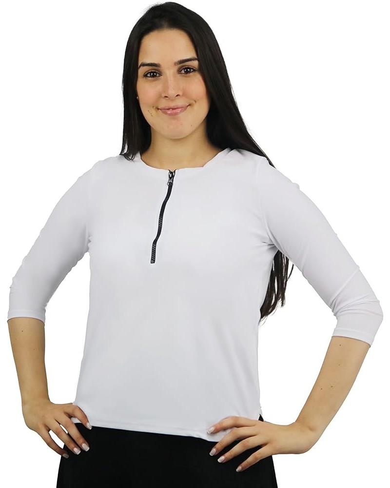 Tznius Shirt Rash Guard 3/4 Sleeve w/Zipper for Woman- Modest Shirt Swimsuit for Swim White $21.09 Swimsuits