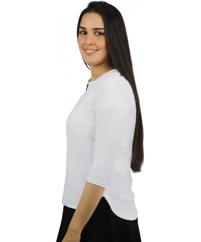 Tznius Shirt Rash Guard 3/4 Sleeve w/Zipper for Woman- Modest Shirt Swimsuit for Swim White $21.09 Swimsuits