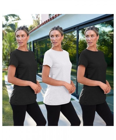 Womens 3 Pack T Shirts Basic Short Sleeve Tees Crewneck Fashion Tops Loose Fit Lightweight Casual Summer Clothes 2024 3 Pack:...