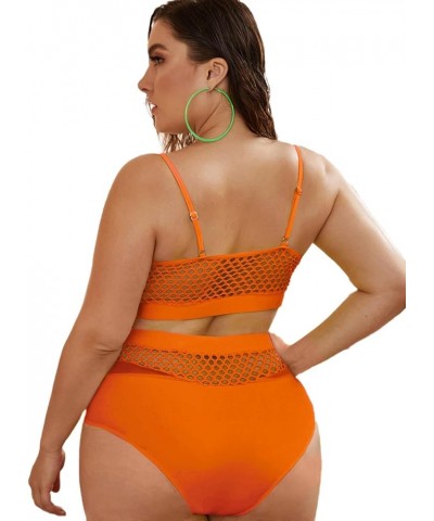 Women's Plus Size Bathing Suit Fishnet High Waist Bikini Set Rave Outfit Orange Net $15.00 Swimsuits