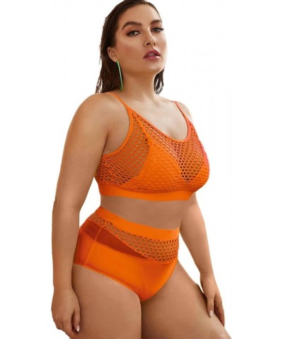 Women's Plus Size Bathing Suit Fishnet High Waist Bikini Set Rave Outfit Orange Net $15.00 Swimsuits