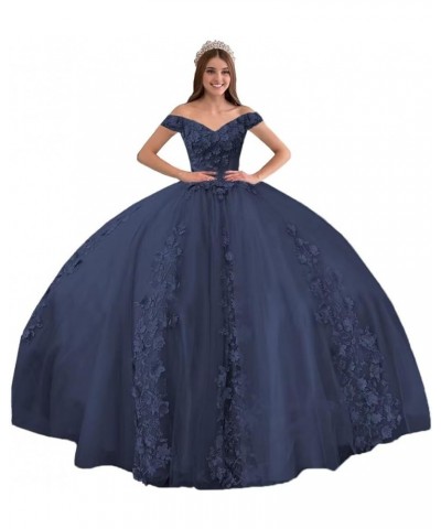 Gorgeous Off Shoulder Quinceanera Dresses Ball Gown Puffy Beaded Prom Gowns Lace Sweet 15 16 Birthday Dresses XXF28 Navy Blue...