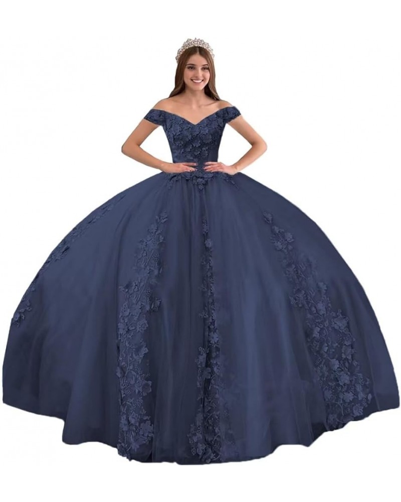 Gorgeous Off Shoulder Quinceanera Dresses Ball Gown Puffy Beaded Prom Gowns Lace Sweet 15 16 Birthday Dresses XXF28 Navy Blue...