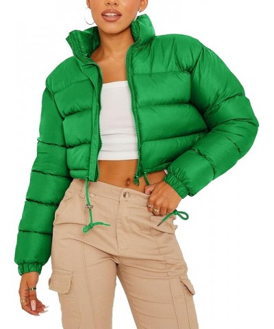 Women Cropped Puffer Jacket Winter Zip Up Short Padded Down Coat Green $22.04 Jackets