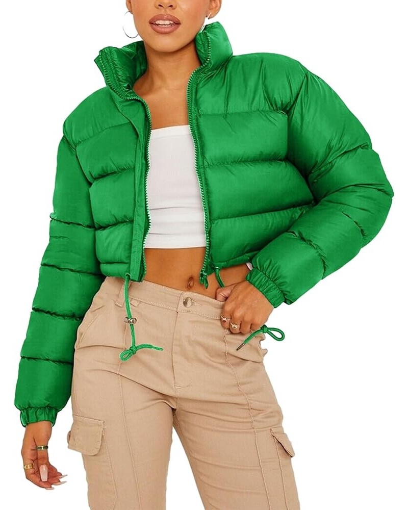 Women Cropped Puffer Jacket Winter Zip Up Short Padded Down Coat Green $22.04 Jackets