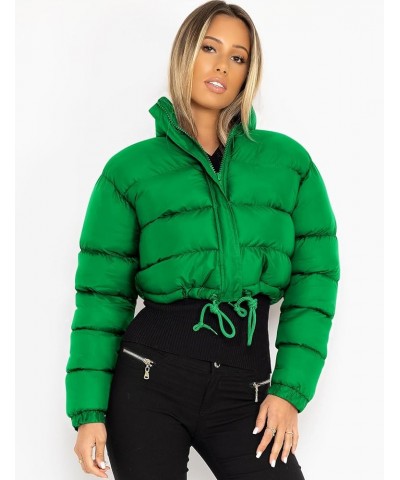 Women Cropped Puffer Jacket Winter Zip Up Short Padded Down Coat Green $22.04 Jackets