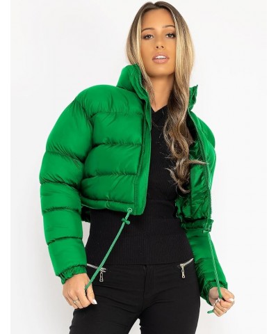 Women Cropped Puffer Jacket Winter Zip Up Short Padded Down Coat Green $22.04 Jackets