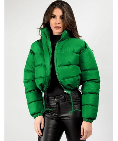 Women Cropped Puffer Jacket Winter Zip Up Short Padded Down Coat Green $22.04 Jackets