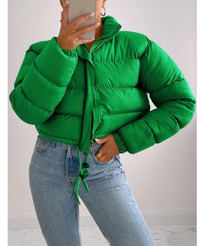 Women Cropped Puffer Jacket Winter Zip Up Short Padded Down Coat Green $22.04 Jackets